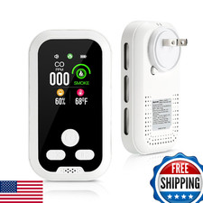 4-in-1 CO Smoke Carbon Monoxide Detector Alarm Plug-in Temp Humidity Display