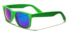 80s Style Classic Square Retro Sunglasses Green Frame Multicolor Mirror Lens