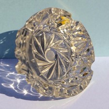 Vintage Cut Crystal Decorative Dish with Intricate Starburst Diamond Pattern