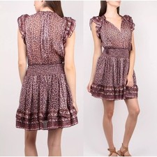 Ulla Johnson Nyssa Silk Mini Dress Cocoa Burgundy Floral Print Size 4