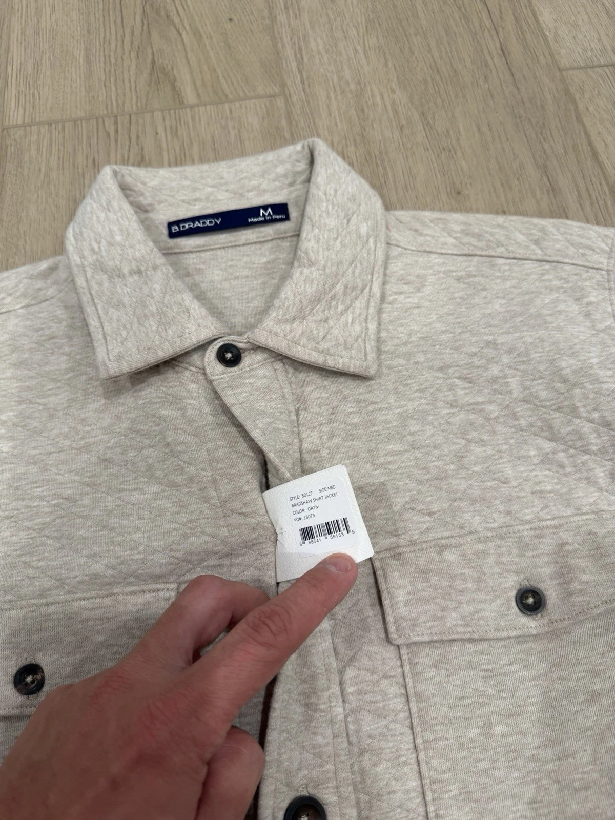 NWT B DRADDY Bradshaw Shirt Jacket Mens Medium Oatmeal Quilted Pockets Shacket - product detail image 5