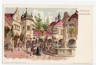 39044367 - 8000 Muenchen Muenchen, Kuenstlerkarte mit Hofbraeuhaushof.