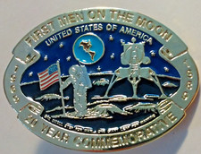 FIRST MEN ON THE MOON 1969 1989 20 Year Commemorative Enamel Belt Buckle MINT