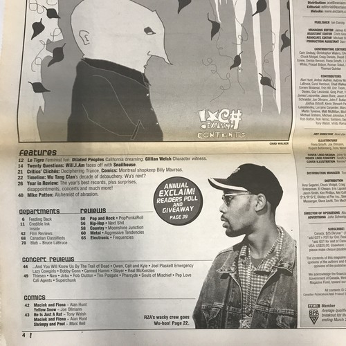 EXCLAIM! MAGAZINE-DECEMBER 2001/JANUARY 2002-WU-TANG CLAN-WILL.I.AM-MIKE PATTON - 第 3/3 張圖片