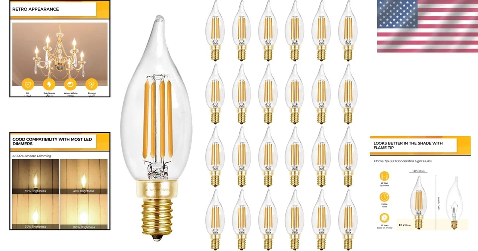 Dimmable E12 LED Candelabra Bulbs, 40W Equivalent - 2700K Warm White, 24 Pack - Image 2 of 4