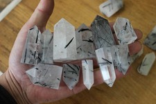 10 Pcs Natural Black Hair Tourmaline Clear Quartz Crystal Point Polished Healing