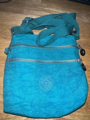 Kipling Keiko Nylon Mini Crossbody Bag Turquoise. With 3 Zippers VGC 6. ...