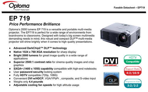 Optoma 2,000 DLP Lumens Bright Video Projector + Remote Control Business Present - Picture 10 of 13