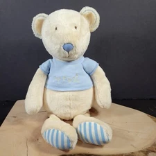 Mothercare England Plush My First Cream Bear Baby Soft Blue Shirt Stripe Paws