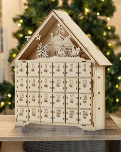 Large Wooden Advent Calendar Reusable Drawers Christmas Led Light