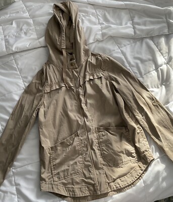 SO Khaki Colored Jacket With Hood Sz S Lightweight Zipper Jacket