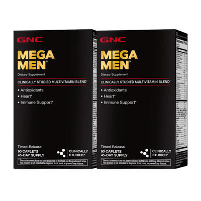 GNC Mega Men 90 Caplets Antioxidants, Heart Health, and Immune Support [2PACK]