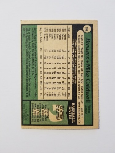 MIKE CALDWELL 1979 O-PEE-CHEE BASEBALL CARD #356 MILWAUKEE BREWERS - Picture 2 of 2
