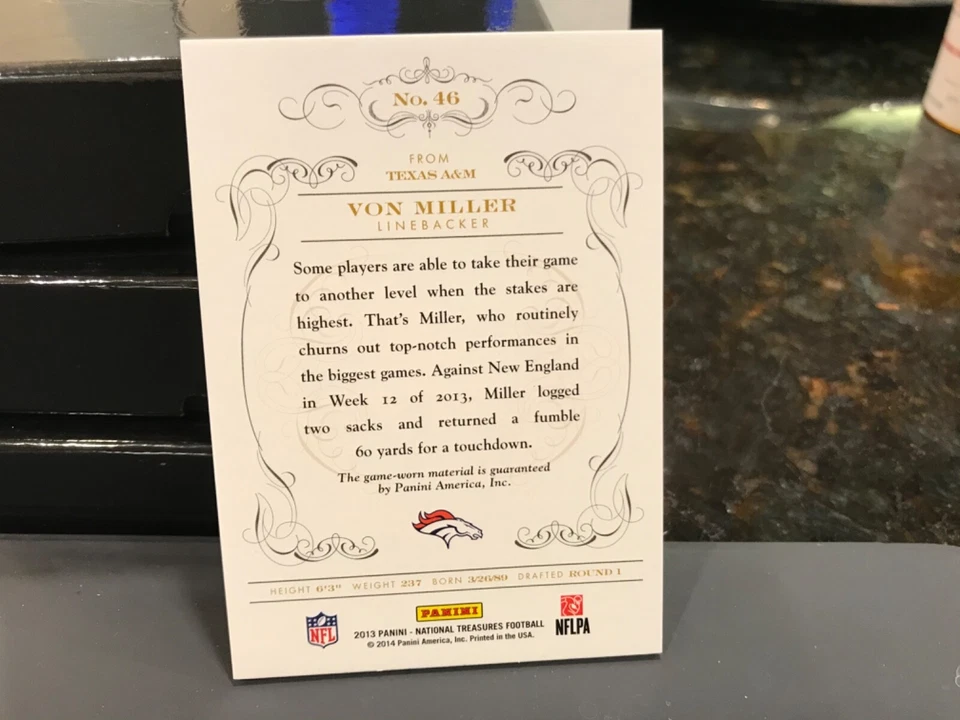 National Treasures Century Materials Worn Jersey Broncos Von Miller 38/49  2013 - Image 2 of 2