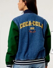 Coca-cola Pacsun Cheer Varsity Women's Jacket Denim Button Up Blue Green Sz Med