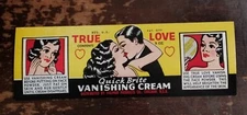 1940s Valmor True Love Quick Brite Vanishing Cream Label Black Americana