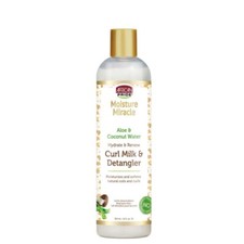 AFRICAN PRIDE MOISTURE MIRACLE ALOE  COCONUT WATER CURL MILK  DETANGLER 12oz