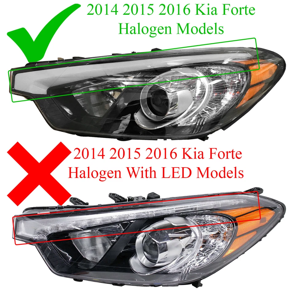 Headlight Assembly for 2014 2015 2016 Kia Forte LX EX Halogen no LED Driver Side - Image 3 of 4