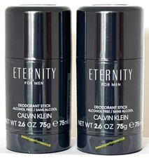 Lot of 2 Calvin Klein Eternity for Men 2.6 oz Deodorant Stick Alcohol Free NEW