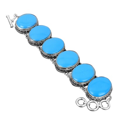 Sleeping Beauty Turquoise Stone Sterling Silver Vintage Chain Bracelet Jewelry