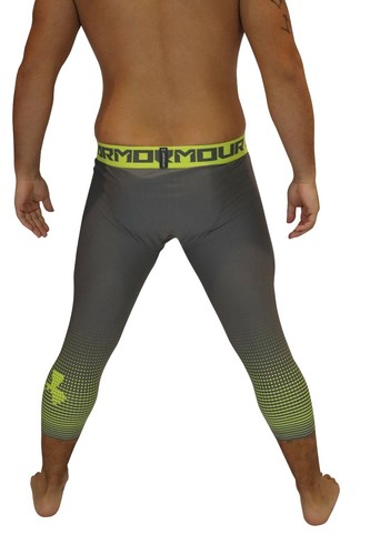 New Mens Under Armour 3/4 Compression Tights Grey Yellow L XL 2XL Gym Sale - Picture 3 of 8