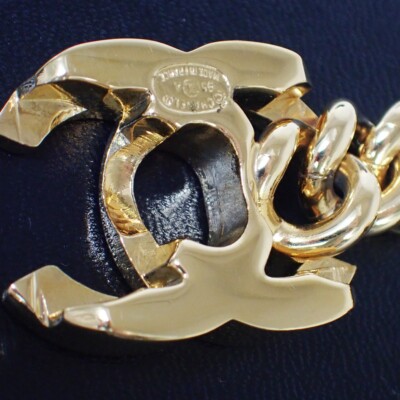 CHANEL CC Logo Turn Lock Motif Chain Bracelet Bangle 95A GHW