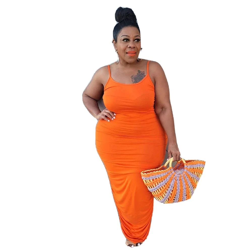 Women Summer Maxi Dress Plus Size Orange, Stretch 1x 2x 3x 4x