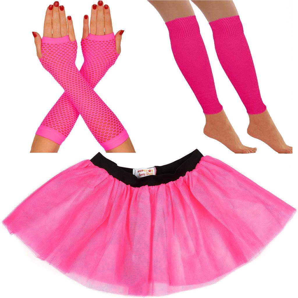 Disfraz Años 80 Completo Para Mujer – 22 Accesorios, Camiseta, Tutú, Calentadores, Guantes De Rejilla Y Más