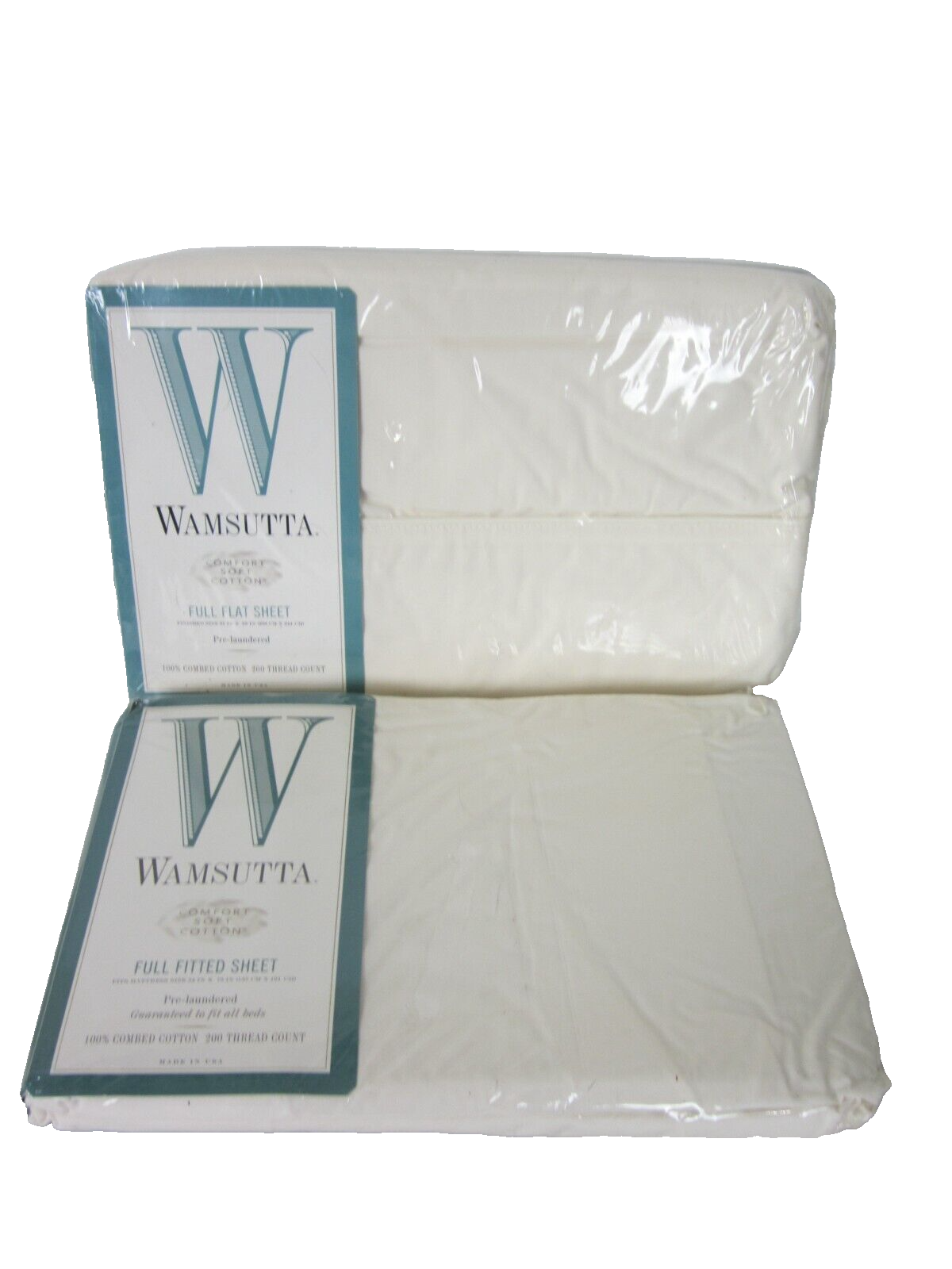 WAMSUTTA Twin Size Sheet Set Ivory Cotton 1 Fitted + 1 Flat Sheet NEW