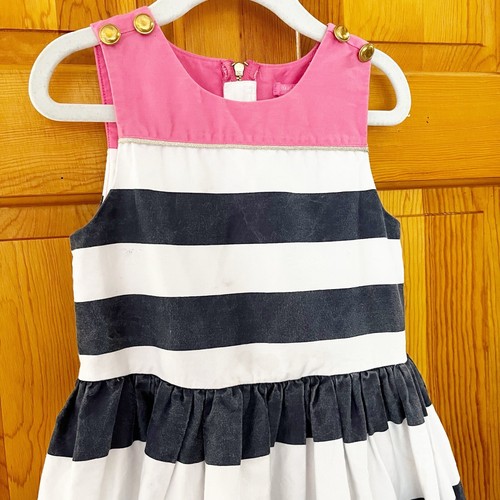Isaac Mizrahi Girls Blue/White Stripe Dress Sz 5 Sleeveless Nautical Pink Pleat - Picture 2 of 10
