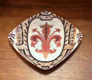 1970’s Mebel Florence, Italy Melamine Trinket Tray appx 5” x5"  Red Fleur de Lis