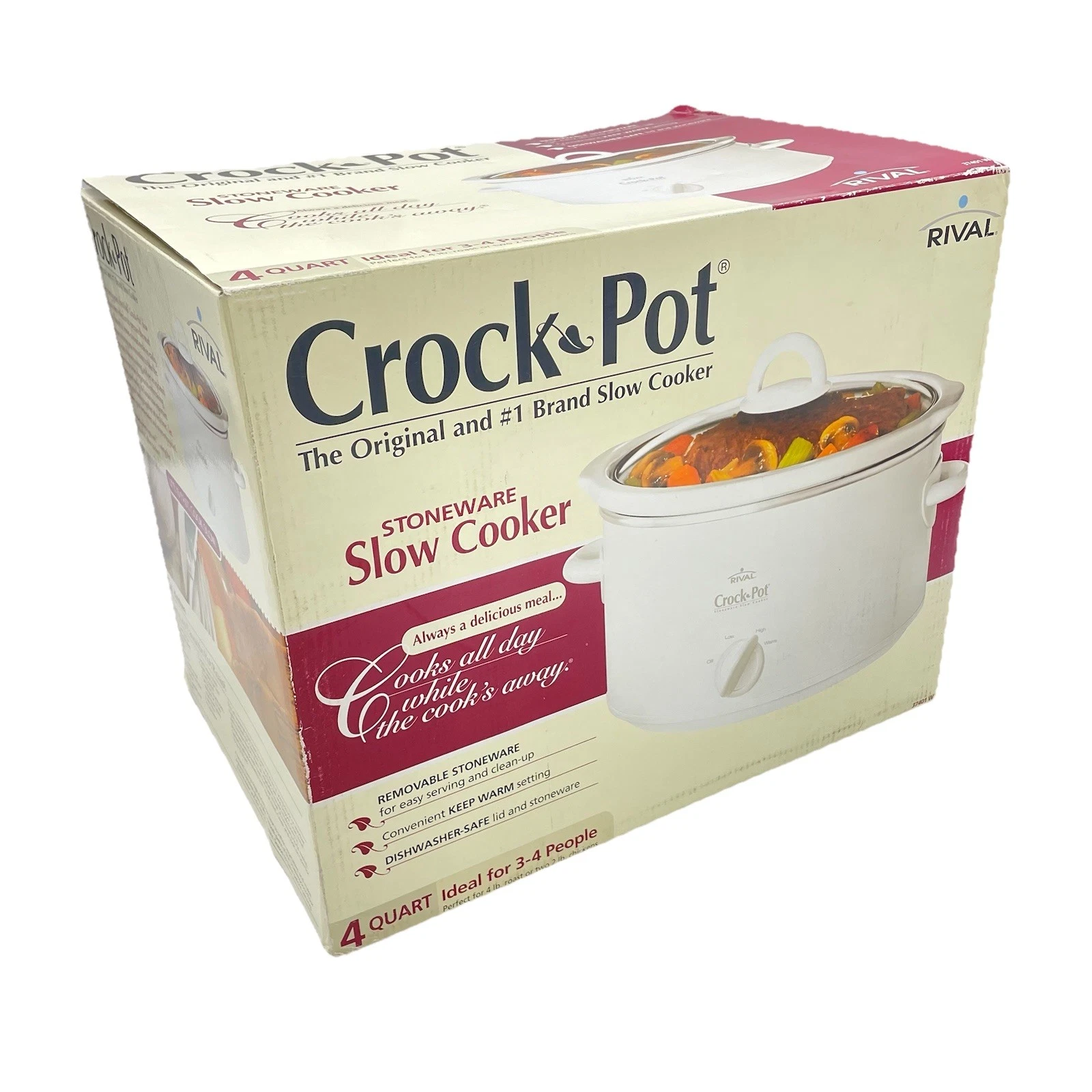NEW Rival 4 Quart Crock Pot White 37401 W