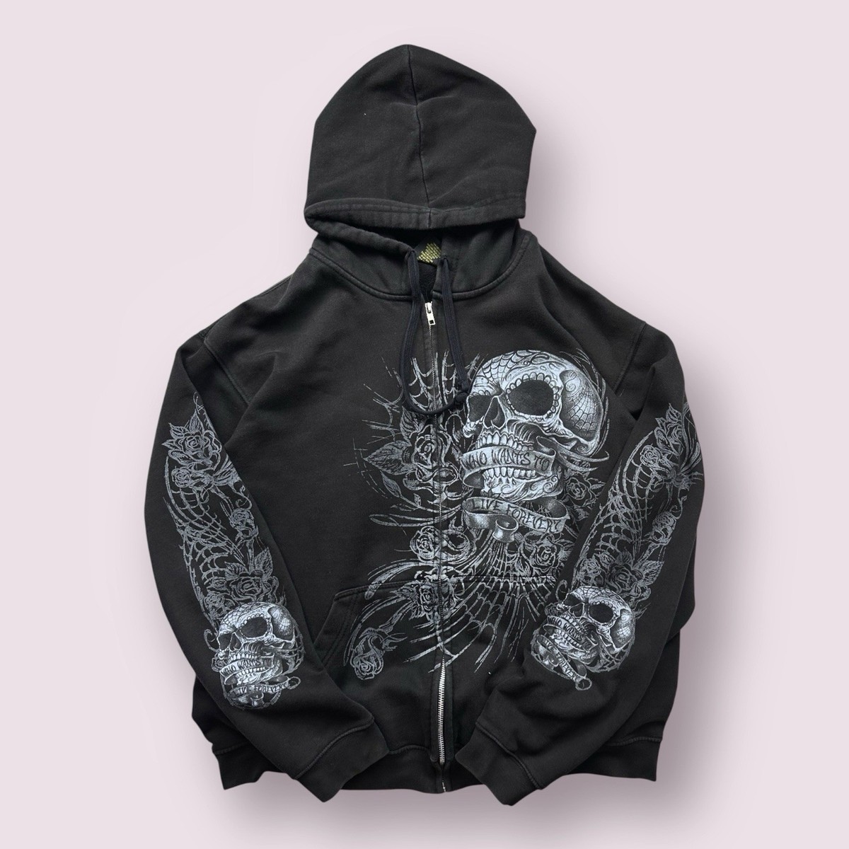 Vintage Men's Hot Leather Skull Grunge Full Zip Hoodie