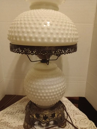 Vintage White Hurricane Double Hobble Lamp Out Of Milk Glass