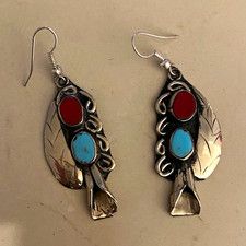 Silver Tone Leaf Dangle Earrings French Wire ...