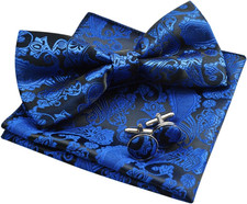 Mens Paisley Bow Tie, Pocket Square, Cufflinks Set