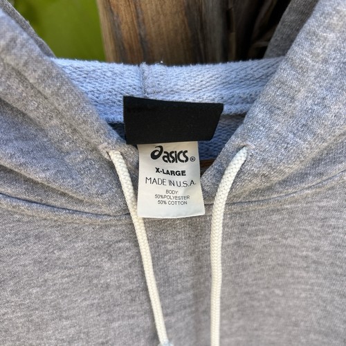 Vintage Asics USA Gray Hoodie XL 26x25 90s Sweatshirt Embroidered Logo - Picture 3 of 5