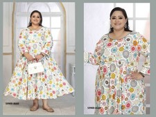 Indian Ethnic Stitched Multicolor Kurta Plus Size Printed Rayon Flared Dress
