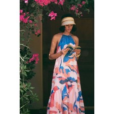 Maeve Anthropologie Halter Maxi Dress Summer Abstract Print Boho Chic, Size XS