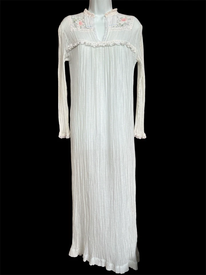 VTG Christian Dior Lingerie 70s Gauze Cotton Nightgown White Lace Quiet Luxury - Image 2 of 4