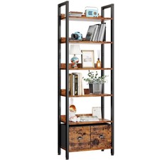 Furologee 6-Tier Bookshelf, Tall Rustic Bookcase with 2 Drawers Storage