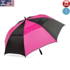58" Golf Auto Open Vented Umbrella UPF 50 Black Pink Trim FRP Fiberglass New
