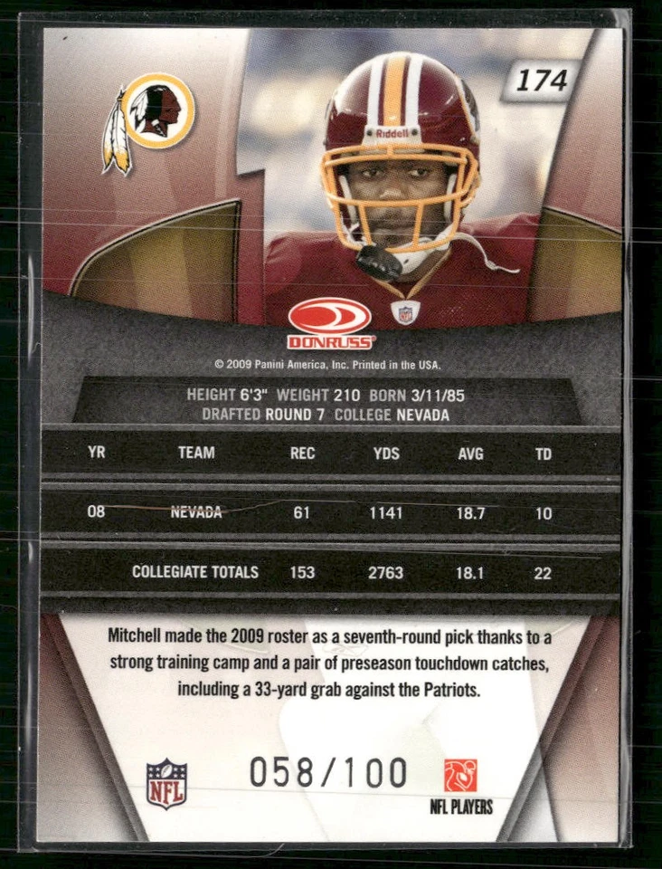 2009 Donruss Gridiron Gear #174 Marko Mitchell Gold X's #/100 Rookie - Image 2 of 2