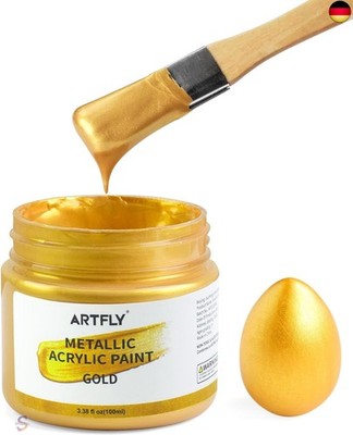 ARTFLY Acrylfarbe Merallic Gold, 100 ml Metallic Goldlack Blattgold für Kunst,