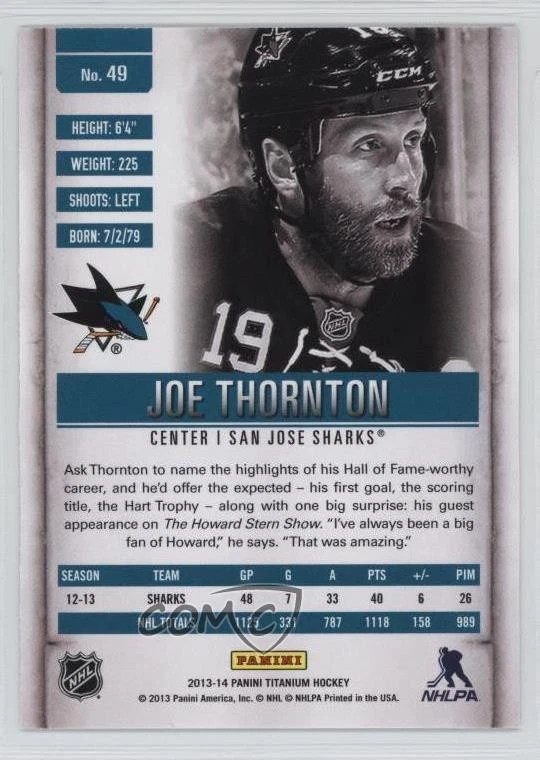 2013-14 Panini Titanium Joe Thornton #49 HOF - Image 2 of 2