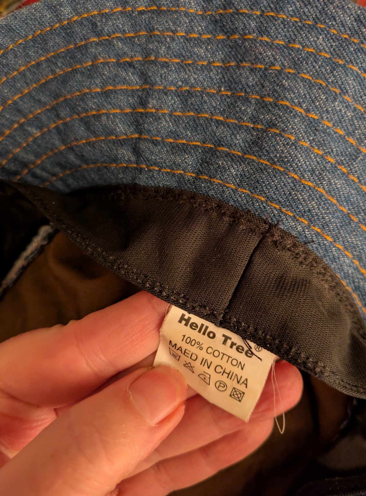 Hello Tree Denim Patchwork Bucket Hat Blue O/S Co… - image 9