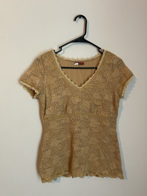 Women s Short Sleeve Top Lace Classic V-Neck Cap Sleeves Top Tapemeasure M Y2K