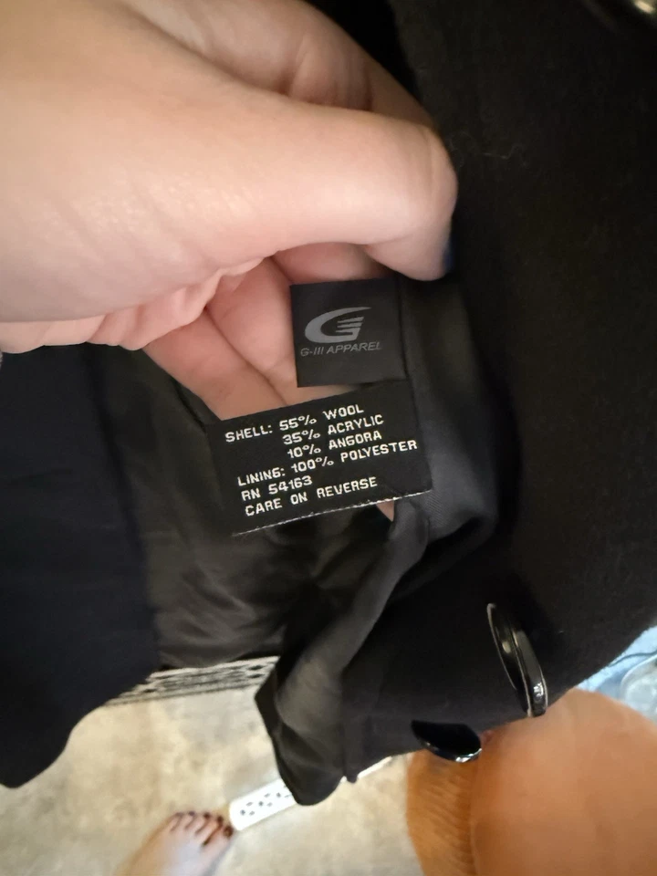 Abrigo Jones New York Lana Angora Negro 4P Clásico Atemporal Largo Completo Foto 3 de 4