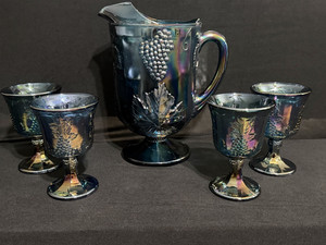 Blue Carnival Glass Set | eBay