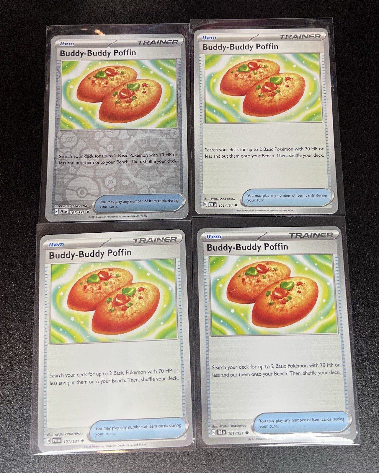 4x Buddy-Buddy Poffin 101/131 Prismatic Evolutions Pokemon Playset 1x Reverse